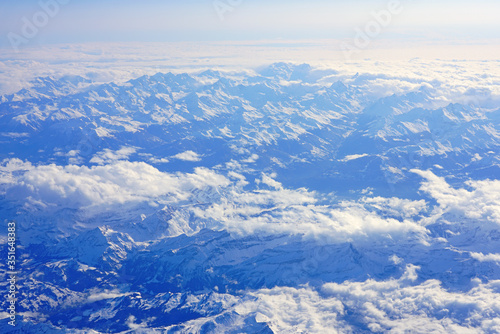 Aerial view of the Massif du Mont Blanc in the Alps