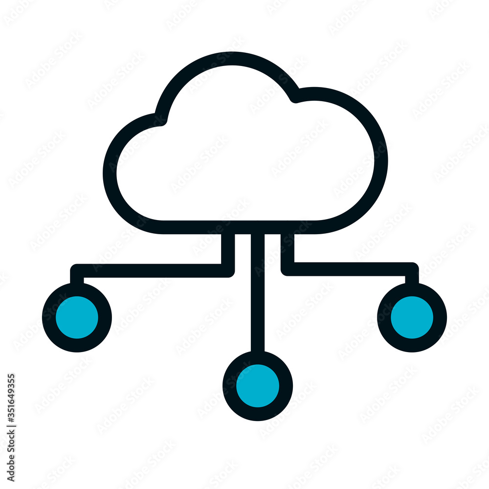 cloud database hosting icon, half color half line style cloud database hosting icon, half color half line style