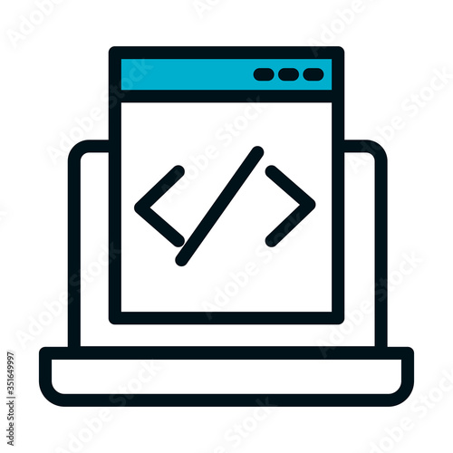 SEO and online marketing concept, Laptop computer and web page icon, half color half line style