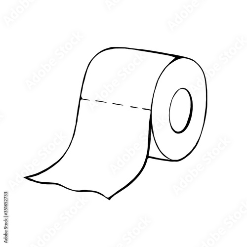 A roll of toilet paper in the Doodle style.Hand-drawn toilet paper.Vector illustration isolated on a white background.