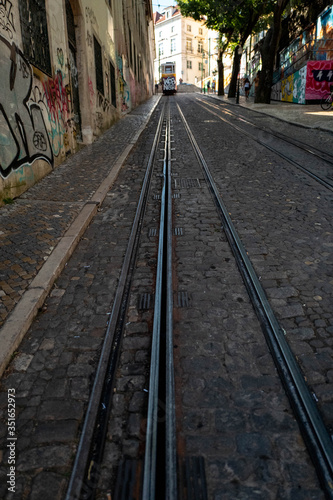 Tramway rails in a Lisbon street