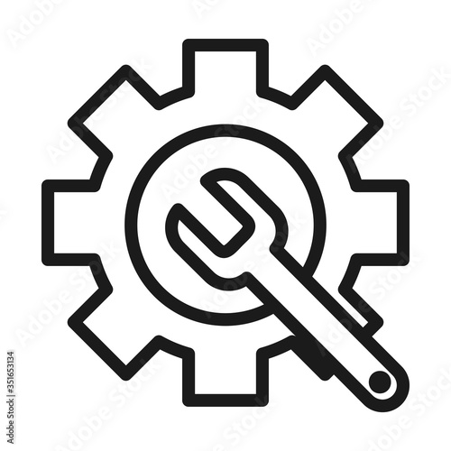 gear wheel with wrench tool icon, line style