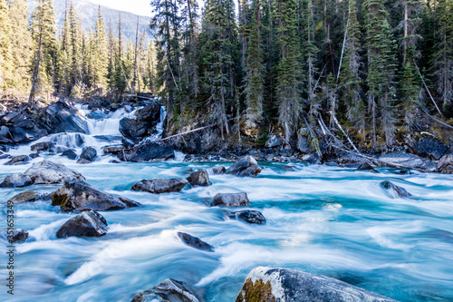 Confluence of Yoho and Kickinh Horse rivers. Yoho National Park. British Columbia, Canada.