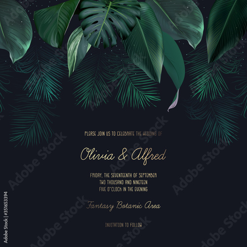 Tropical elegant frame arranged from exotic emerald leaves