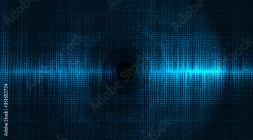 Abstract Digital Sound Wave Low and Hight richter scale with Circle Vibration on Blue Background,technology and earthquake wave diagram concept,design for music studio and science,Vector Illustration.