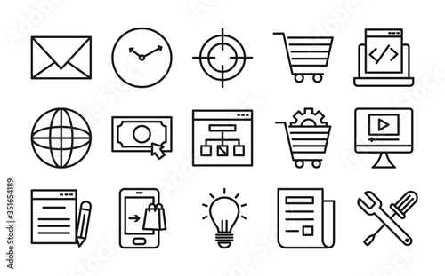clock, Seo and marketing online icon set, line style