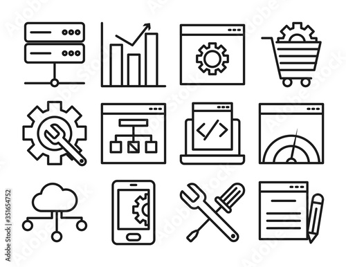 shopping cart, Seo and marketing online icon set, line style