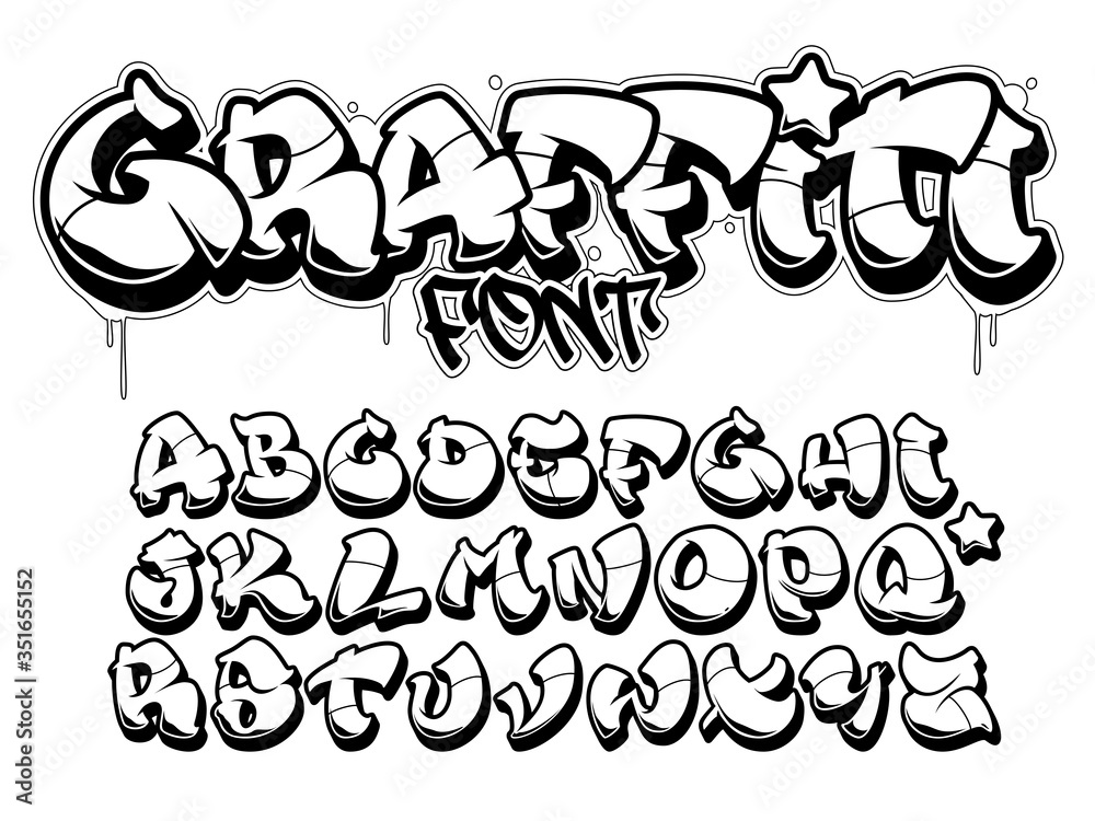 Graffiti style font. Isolated black outline vector alphabet