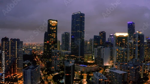 Stay-at-Home Order due to Covid-19. Aerial view of deserted streets in downtown Miami, Brickell Area.