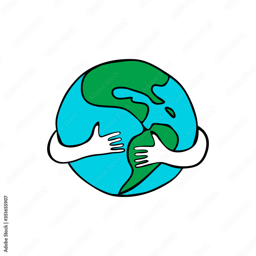 Hand drawn planet with hugging arms around it. Earth day concept. Vector illustration. Hand drawn planet with hugging arms around it. Earth day concept. Vector illustration.