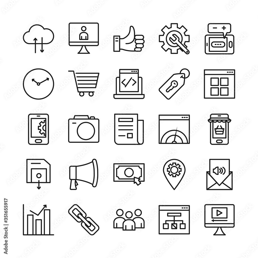 chain link, Seo and marketing online icon set, line style