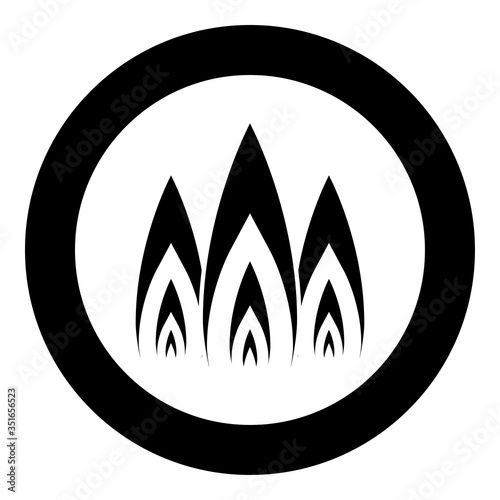 Three flame fire Burn bonfire 3 tongues icon in circle round black color vector illustration flat style image