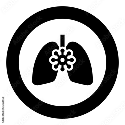 Coronavirus damaged lungs Virus corona atack Eating lung concept Covid 19 Infected tuberculosis icon in circle round black color vector illustration flat style image