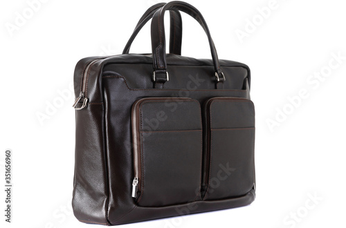 leather men's briefcase on a white background