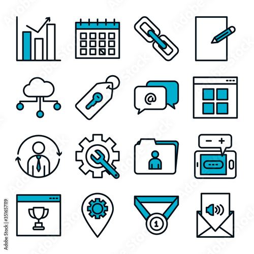 calendar, Seo and marketing online icon set, half color half line style