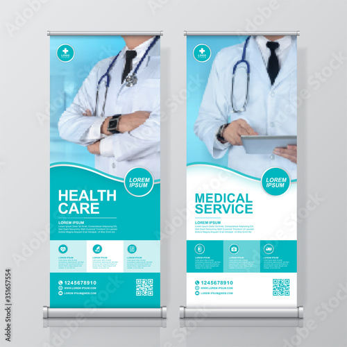 Healthcare and medical roll up design, standee banner template for exhibition