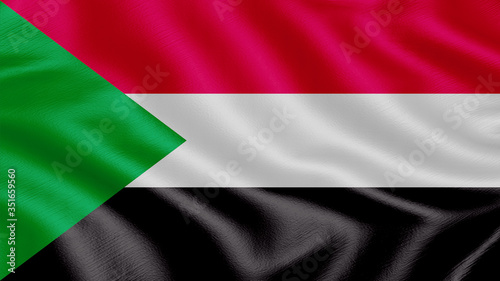Flag of Sudan. Realistic waving flag 3D render illustration with highly detailed fabric texture.