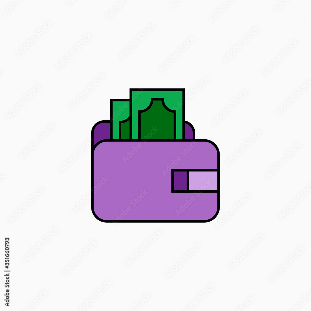 Wallet flat icon vector illustration isolated on white background. Wallet flat icon vector illustration isolated on white background.