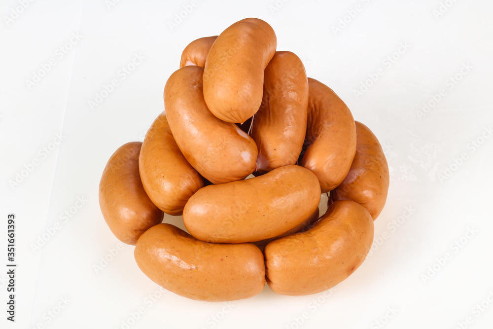 Tasty meat sausages over white background Tasty meat sausages over white background