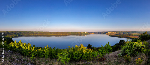 Beautiful view over the river on a sunny day. Outdoor recreation. Dniester Grand Canyon. © Sergii