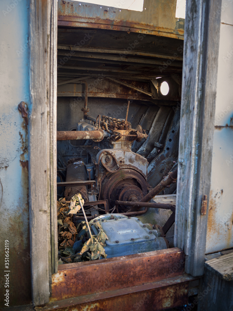 Old engine in the interior of a ship