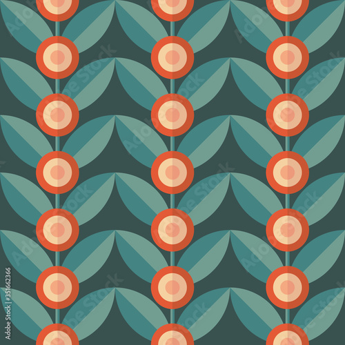 Flowers and leaves nature vector background. Abstract geometric seamless pattern. Decorative ornament in flat design style. Floral backdrop. Tropical fruits poster. 