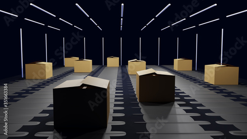 Packages are transported in high-tech Settings,online shopping,Concept of automatic logistics management. 3d rendering