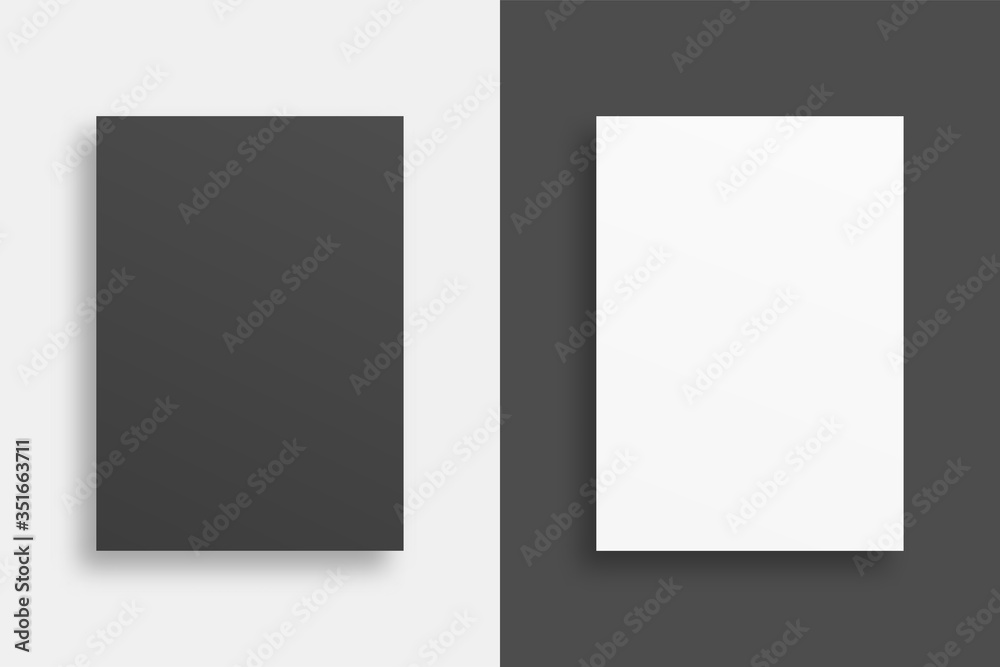A4 or A3 papers with soft shadows. Blank sheet of paper mockup. Poster template. Mockup vector isolated. Template design. Realistic vector illustration. A4 or A3 papers with soft shadows. Blank sheet of paper mockup. Poster template. Mockup vector isolated. Template design. Realistic vector illustration.