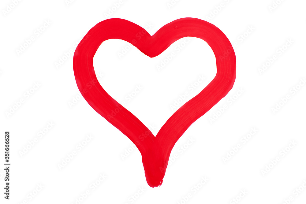 Painted red heart, white paper background, concept of a symbol of love Painted red heart, white paper background, concept of a symbol of love