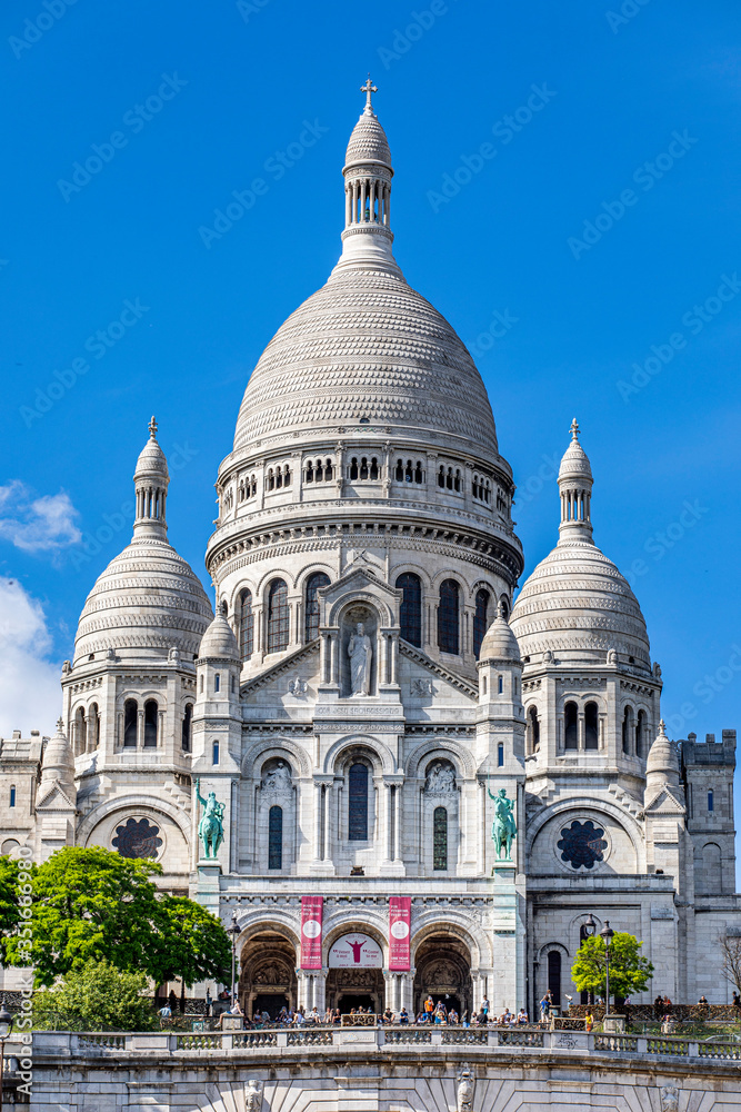 Paris, France - May 20, 2020: Basilica Sacre Coeur in Montmartre in Paris