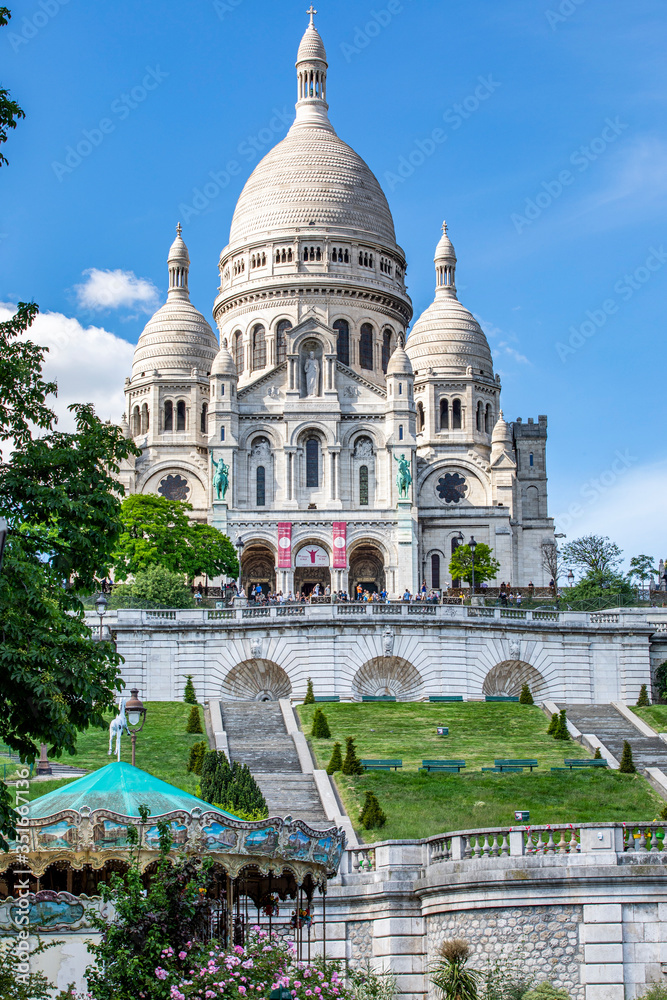 Paris, France - May 20, 2020: Basilica Sacre Coeur in Montmartre in Paris