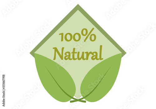Etiqueta verde con dos hojas de producto natural.