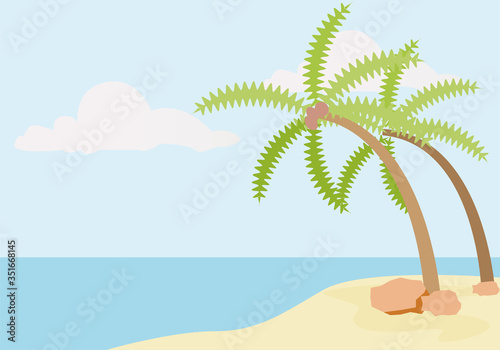 Playa tropical con palmeras y mar.