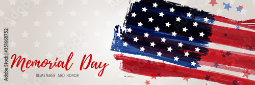 USA Memorial day background. Abstract grunge brushed flag of United States of America with text. Template for horizontal holiday banner.