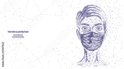Woman in a medical mask. Protection against injection of the coronavirus COVID-19 virus. Air pollution, smoke, chemical protection, biosecurity. Innovative medicine and technology. Vector