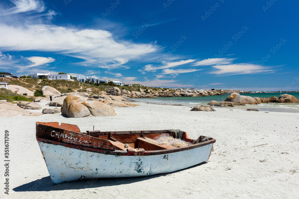 Old fishing boat on the beach at Paternoster in South Africa Stock