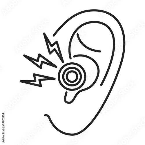 Acute ear pain black line icon. Otitis. inflammation eardrum Isolated vector element. Outline pictogram for web page, mobile app, promo