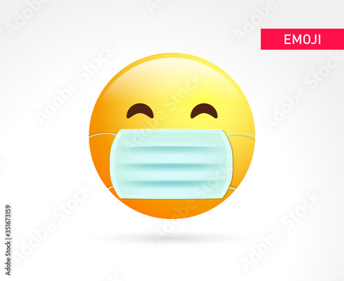 Emoji with medical mask. Virus. Medical mask emoji icon. 