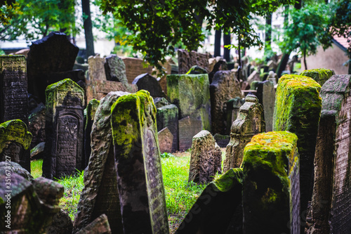Canvas Print Old Jewish Cemetery Prague in Czech Republic.