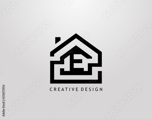 Minimalist House E Letter Logo. Real Estate Architecture Construction Logo