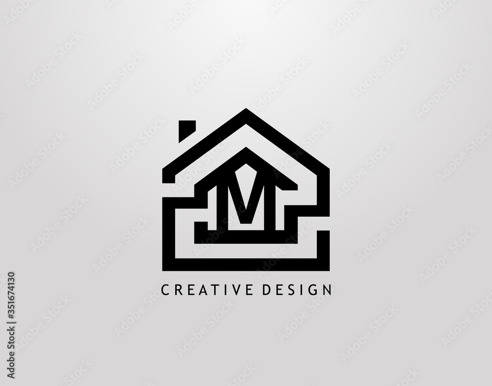 Minimalist House M Letter Logo. Real Estate Architecture Construction Logo Minimalist House M Letter Logo. Real Estate Architecture Construction Logo