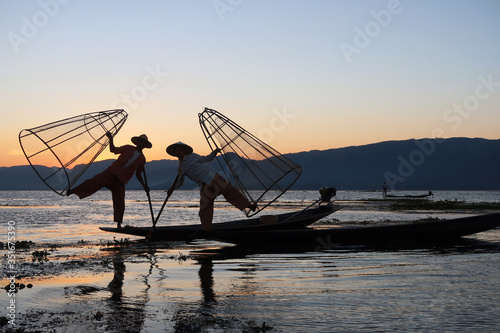 Traditional fishermen in Inle Lake, Myanmar 
