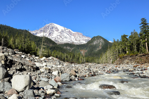  White river on the way to Mt. Rainier in the background photo