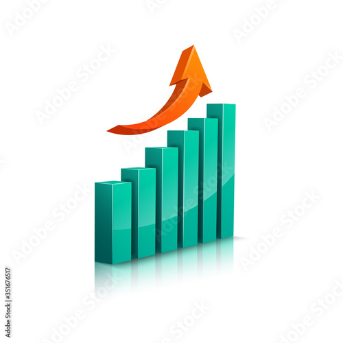 Growth chart in blue with an up arrow. Vector isolated illustration, 3D. Symbol of growth, development, increase in profit. Free Download Growth chart in blue with an up arrow. Vector isolated illustration, 3D. Symbol of growth, development, increase in profit. - GFXLoad