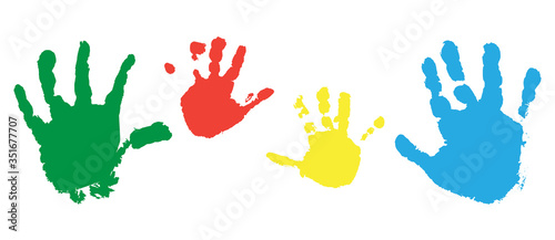 Print of child hands  set of colorful palms of hands. Vector illustration.