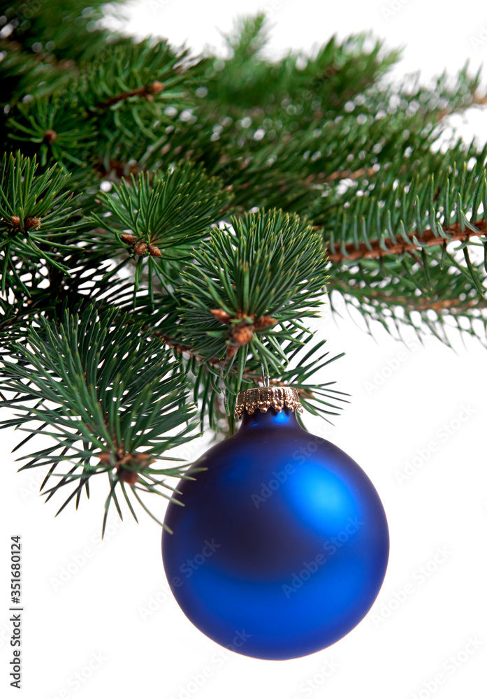 blue christmas ball on a branch