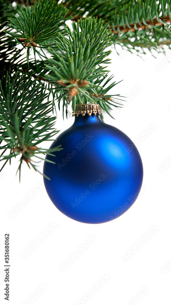 blue christmas ball on white background