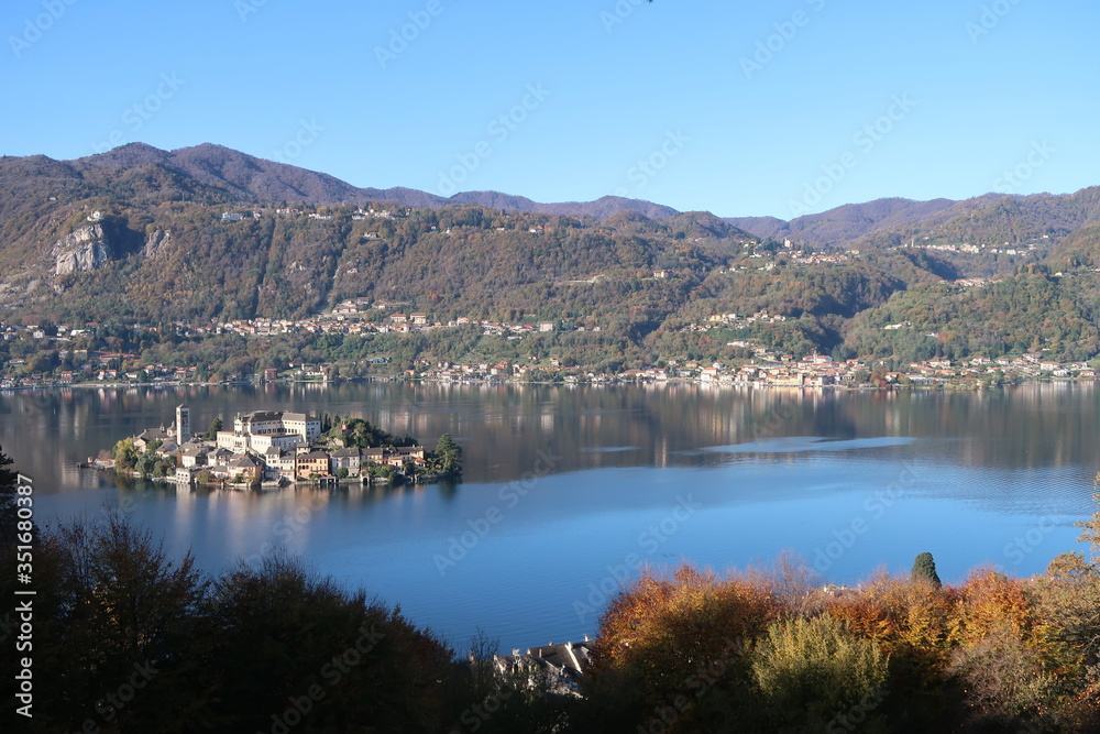 Island in the middle of the Orta Lake in the Lombardy region in North Italy