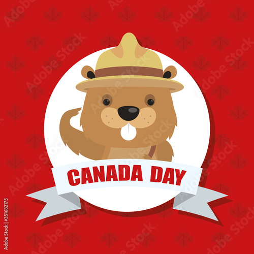 happy canada day with cute beaver photo