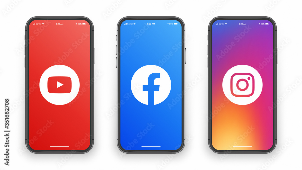 Youtube Facebook Instagram Logo Icon On IPhone Screen Illustration On White  Background. Design Template For Digital Business Stock Vector | Adobe Stock